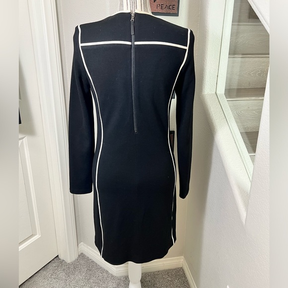 ELIE TAHARI $200 Black White Long-Sleeve Wool-Blend Crew Neck Knit Dress size S - Picture 4 of 11